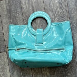 Maxx New York Turquoise Tote Bag with Circular Handle